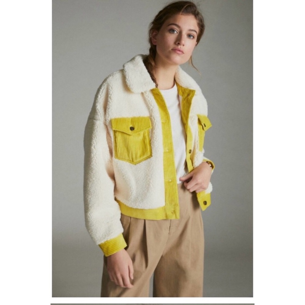 Anthropologie Cream and Yellow Women's Jacket